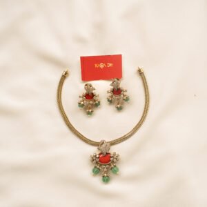 Antique gold Lakshmi waist belt with matching studs and intricate detailing – Karra De.