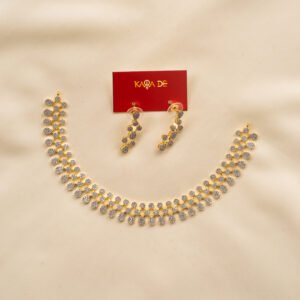 crystal cluster white stoned gold neckpiece set