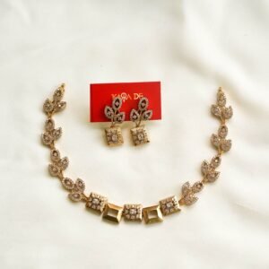 Leaf and square design diamond necklace set by Karra De