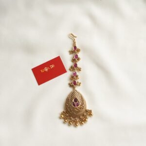 ruby teardrop heritage maang tikka | antique gold bridal jewelry karra de