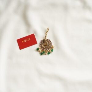 goddess lakshmi green bead maang tikka | temple bridal jewelry karra de