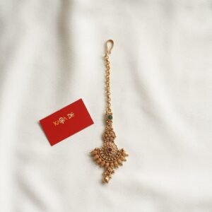 floral antique maang tikka with ruby center | bridal temple jewelry karra de