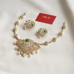 emerald pearl diamond neckpiece set | bridal diamond jewelry by karra de