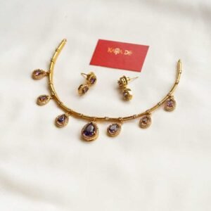 amethyst drop gold neckpiece set | elegant amethyst jewelry by karra de