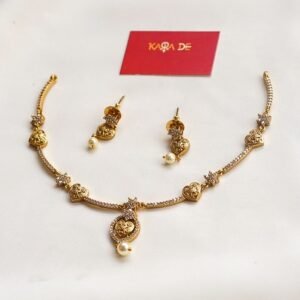 Heart Charm Pearl Neckpiece Set