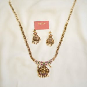 peacock antique haaram with emerald stones | temple gold necklace karra de