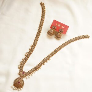 emerald ruby jhumka haaram necklace set | antique temple jewelry karra de