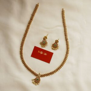 ruby green temple haaram necklace set | antique bridal jewelry karra de