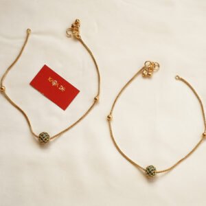 emerald ball adjustable gold anklet pair | elegant lightweight jewelry karra de