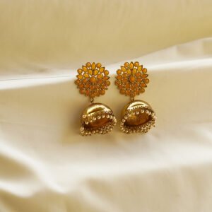 golden yellow blossom jhumka earrings | karra de