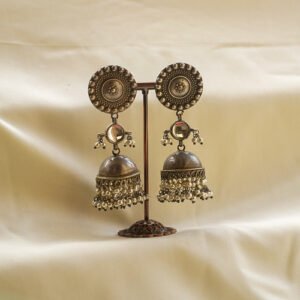antique silver dome jhumka earrings | karra de jewellery