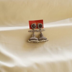 red stone royal filigree jhumka earrings | karra de jewellery