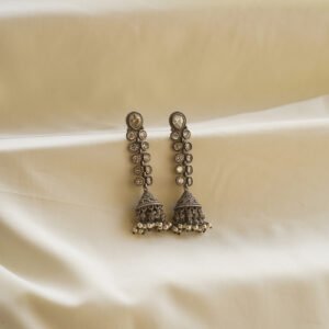 long crystal strip oxidised jhumki | karra de jewellery