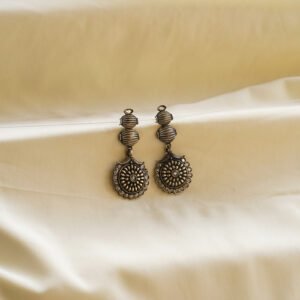 traditional oxidised round carved drop earrings | karra de jewellery
