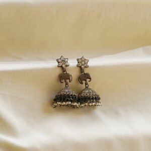elephant charm oxidised jhumka earrings | karra de jewellery
