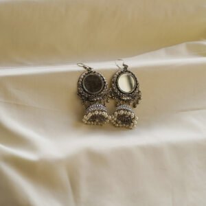 mirror work oxidised jhumka earrings | karra de jewellery