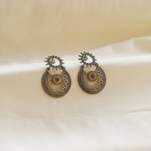 green stone tribal hoop drop earrings | karra de jewellery