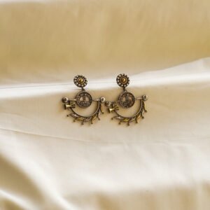 antique coin crescent oxidised earrings | karra de jewellery