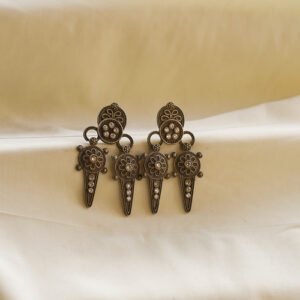 vintage floral crest oxidised long earrings | karra de jewellery