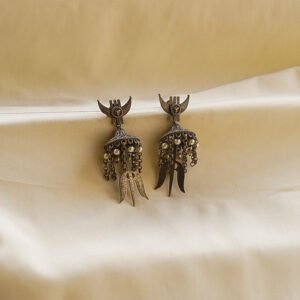traditional temple bell oxidised dangling earrings | karra de jewellery