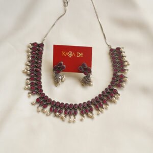ruby drop oxidised necklace set | karra de jewellery