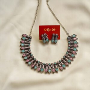 pastel stone oxidised necklace set | karra de jewellery