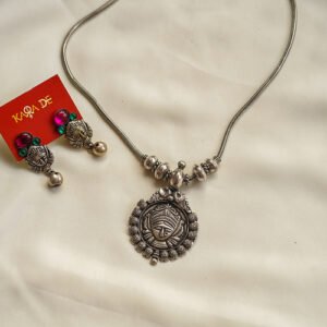 dual stone ruby emerald oxidised pendant necklace | karra de oxidised jewellery collection