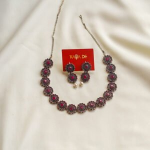ruby bloom oxidised traditional necklace set | karra de jewellery